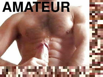 masturbation, amateur, énorme-bite, gay, branlette, secousses, ejaculation, musclé, ours