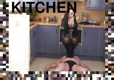 SPANKED BY THE NUN IN THE KITCHEN !