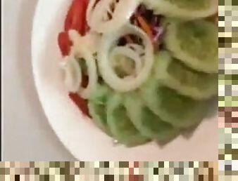 Girl eat semen salad