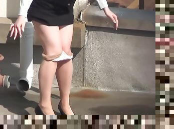 asiatique, pisser, public, culotte, fétiche