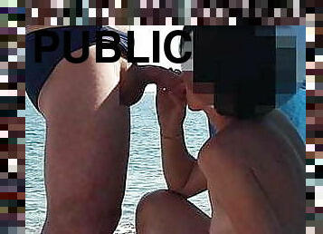 cul, public, amateur, fellation, ejaculation-sur-le-corps, française, plage, attrapée