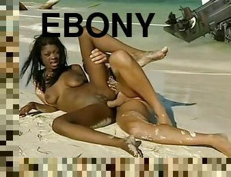 public, anal, ébène, interracial, plage