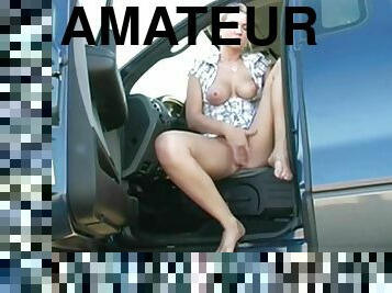 masturbation, amateur, voiture, assez