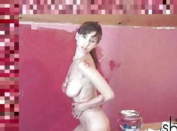 Shay Laren paints and stripteases 