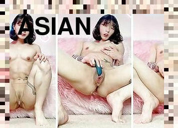 asiatisk, klitoris, brystvorter, pussy, søt, petite, muskuløs, våt