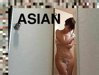 asian, mandi, orang-jepun, cam, voyeur, webcam, comel-cute, punggung-butt, mandi-shower, tersembunyi