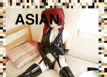 asyalı, mastürbasyon-masturbation, boşalma, belden-bağlamalı-vibratör, japonca, mastürbasyon, bdsm, lateks, bağlama