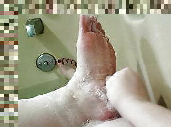 baignade, femme, amateur, ados, maison, belle-femme-ronde, pieds, assez, fétiche, douche