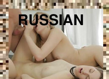 Russian Lesbians Gets Fucked In Threesome