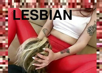 fisse-pussy, lesbisk, slave, kyssende, perverst, elskerinde, dominans, femidom, læder
