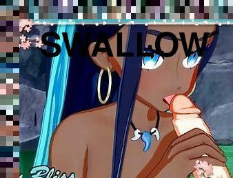 Nessa deepthroats cock and swallows cum. (Pokemon Hentai)