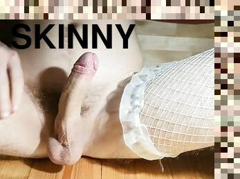 Skinny Femboy In Tights Jerking Off - Body Shaking Orgasm
