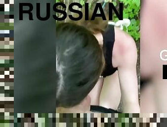 Russian teen fucks and sucks her boyfriend in forest!
