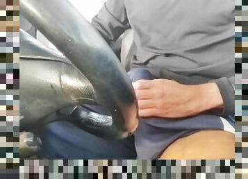 Hot guy jacking off and spitting cock in public in car