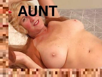 Aunt Judy's Big Tit MILFs - 56yo British Cougar Molly lotions-up in Stockings & Lingerie