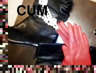 Cum on leather gloves