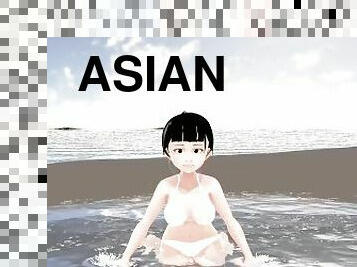 asiático, anime, hentai, biquini, branco