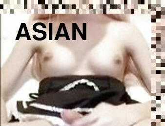 asiatisk, hembiträde, masturbation, cumshot, leksak, ladyboy, sprut, blond