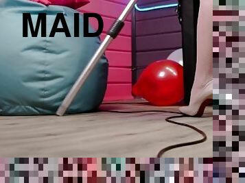 the maid vacuums the room and the master's cock with the vacuum cleaner 4K Kira Loster