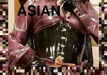 asiatisk, amatør, fetish, latex, solo, dukke, gummi