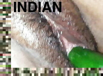 Indian desi wife with cucumber &amp; cock in pussy