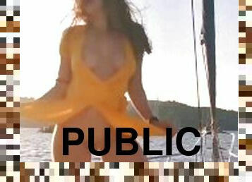 Public nudity. flashing outdoor. Naked slut on boat