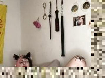 Goth Emo Cat Girl Masturbates with Dildo and Butt plug