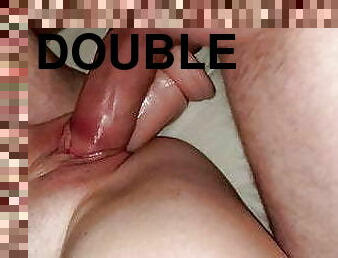 DOUBLE penetration!!! Giant cock and dildo 