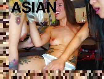 asiatique, cul, gros-nichons, chatte-pussy, babes, lesbienne, jouet, trio, double, naturel