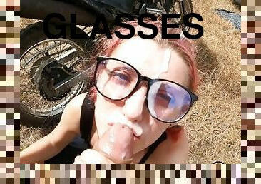 pink haired cute schoolgirl with glasses loves cock cum and sex on motorcycle