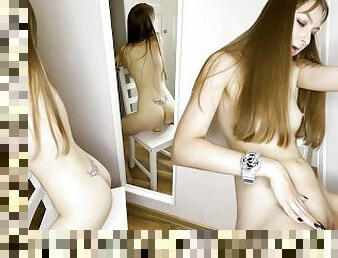 Sensual Solo With Dildo In Front Of The Mirror