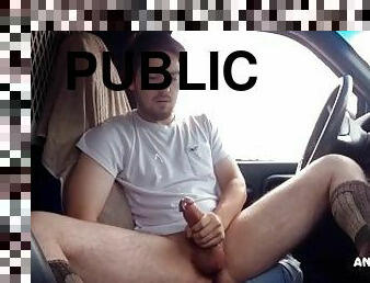 masturbation, public, amateur, ejaculation-sur-le-corps, énorme-bite, voiture, secousses, solo, bite