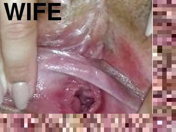 My wife gaping her pussy