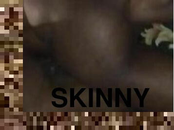 Skinny ebony takes facial