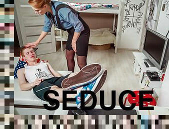 TUTOR4K. Cunning boy seduces mature tutor by simulating heart attack