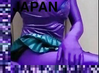 Japanese Zentai Crossdresser wearing Satin Shiny Outfit