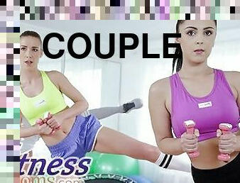 Fitness Rooms - Couple Alexis Crystal & Sabrisse Sit On Their Coach Teana's Face