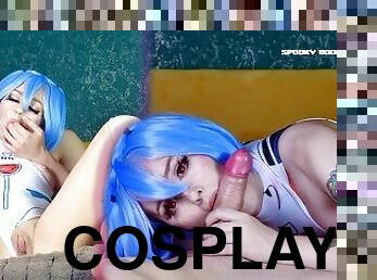 Sex doll Rei Ayanami pleases a customer at the fist time - Cosplay Evangelion Spooky Boogie HD