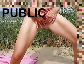 nudiste, orgasme, public, amateur, milf, plage, blonde