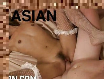 asiático, peluda, cona-pussy, babes, interracial, adolescente, tai, ejaculação, fudendo, americano