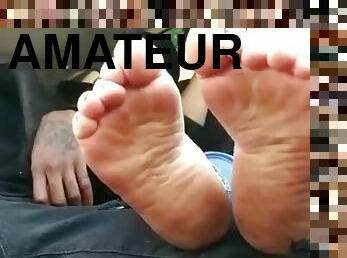 amateur, mature, ébène, énorme-bite, interracial, voiture, pieds, fétiche, bite, orteils