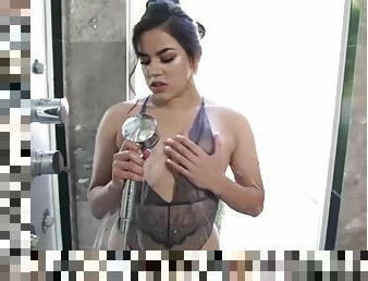 Super hot latina solo in shower