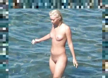 nudist, zunaj, muca, camera, plaža, potovanje, mlade18, blond, naravno, solo