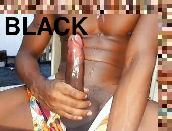 Black solo amateur sebas cums after jerking his huge fat dick/ Up Close On A Huge Big Black Dick