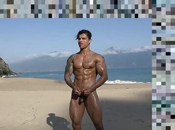 Sexy muscle worship on the beach