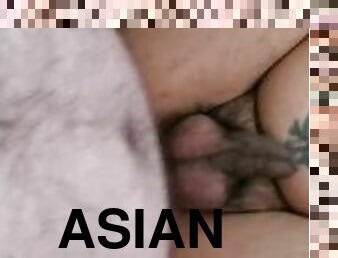 asiatisk, amatør, kæmpestor-pik, bøsse, småfed, synsvinkel, hvid, pik