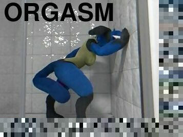 LUCARIO MASTURBATES TO CLIMAX IN SHOWER (KEEPS GOING) (TAIL DILDO)