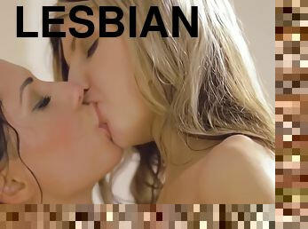 bading, lesbisk, fingret, blond, dusj, brunette