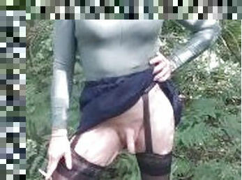 masturbation, en-plein-air, public, amateur, travesti, britannique, solo, fumer, réalité, bite