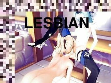 bañando, lesbiana, hentai, dulce, 3d